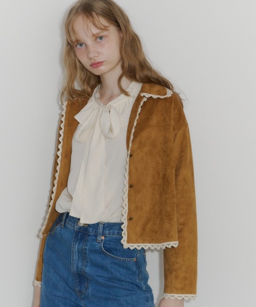 ジャケット テーラードジャケット piping lace suede jacket