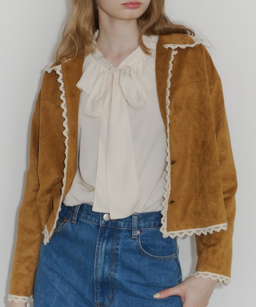 ジャケット テーラードジャケット piping lace suede jacket