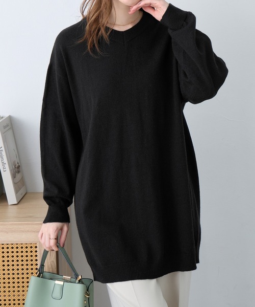 美品✨45rpm 縮絨ニットのビッグチュニック 定価42900円 alotta（アロッタ） チュニック ゆるニットVネックチュニック