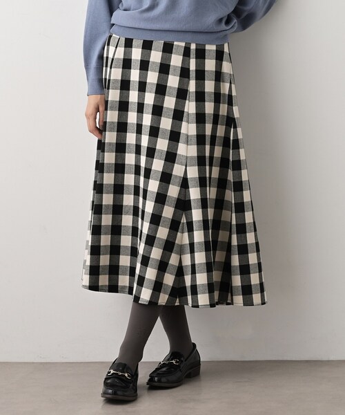 Dessin（デッサン） スカート 「洗える」チェック柄起毛フレアスカート