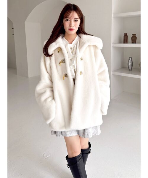 dazzlin ビットショートミンクライクファーコート　ダズリン　もこもこ　白 ダズリン dazzlin ビットショートミンクライクファーコート （オフ