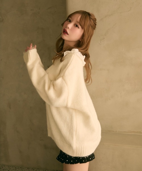 晩夏→秋コーデ◆Drawerフリル襟14Gラメニット コットンシルク ドゥロワー 晩夏→秋コーデ◇Drawerフリル襟14Gラメニット コットンシルク