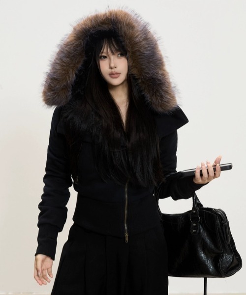 ViViDAY コート アウター 「裏起毛」エコファーフード付きアウター