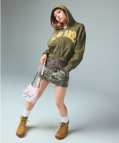 X-girl（エックスガール） パーカー STUDDED LOGO ZIP UP SWEAT HOODIE