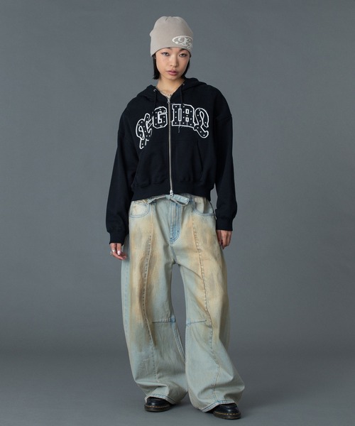 X-girl（エックスガール） パーカー STUDDED LOGO ZIP UP SWEAT HOODIE
