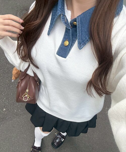 continuer de NICE CLAUP ニット セーター デニム衿BIGニット