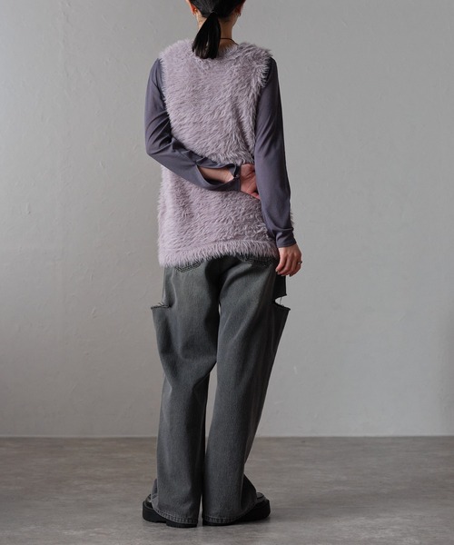 「r.」 ニットベスト FREE チャコールグレー レディース_画像2