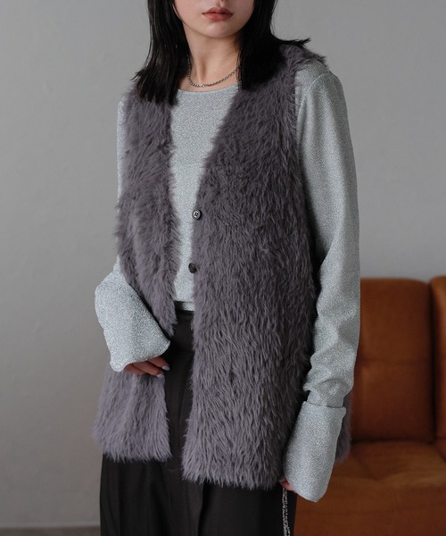 「r.」 ニットベスト FREE チャコールグレー レディース_画像8