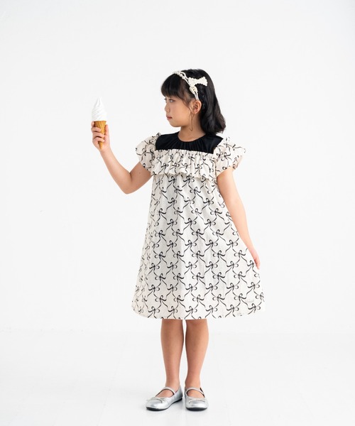 nino - 衣裳 シュロの葉刷り上げる オフショルダーワンピース キッズ 小わっぱ服 うしろ帯 子ども服、シューズ-ベビー、キッズ、マタニティ