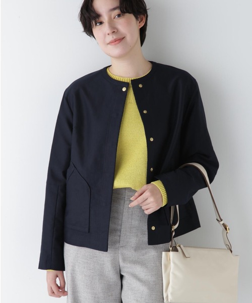 【新品】humanwoman ネイビー ノーカラージャケット M human woman（ヒューマンウーマン） ノーカラージャケット MEDIUM