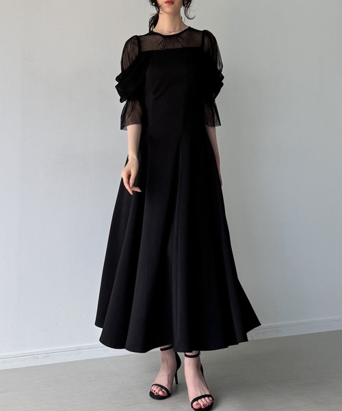 JUNOAH（ジュノア） ワンピース オフショルドレープスリーブワンピース