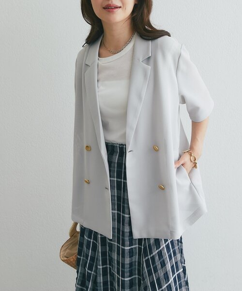ジャケット テーラードジャケット 「夏に着られるジャケット」ライトメッシュハーフスリーブジャケット レディースの画像