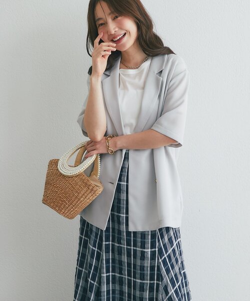 ジャケット テーラードジャケット 「夏に着られるジャケット」ライトメッシュハーフスリーブジャケット レディースの画像