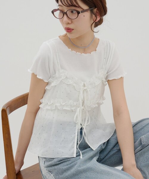 Discoat（ディスコート） tシャツ 半袖 「umm.」花柄キャミ×Tシャツ