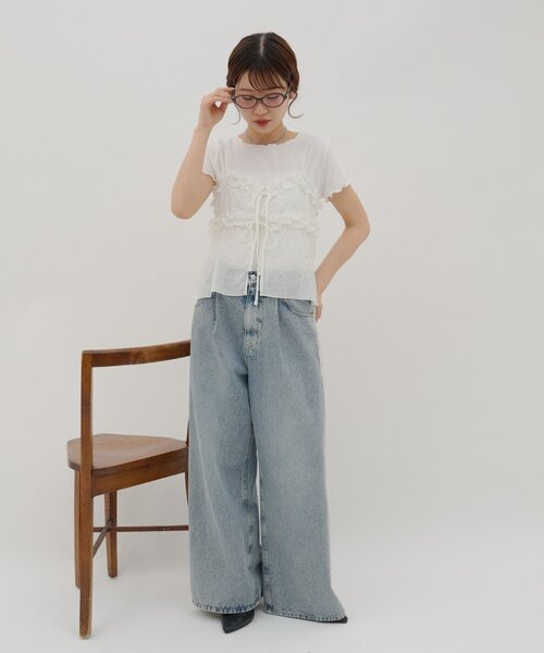 Discoat（ディスコート） tシャツ 半袖 「umm.」花柄キャミ×Tシャツ 