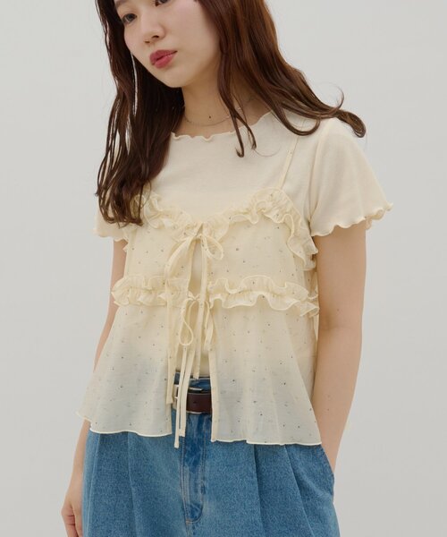 Discoat（ディスコート） tシャツ 半袖 「umm.」花柄キャミ×Tシャツ