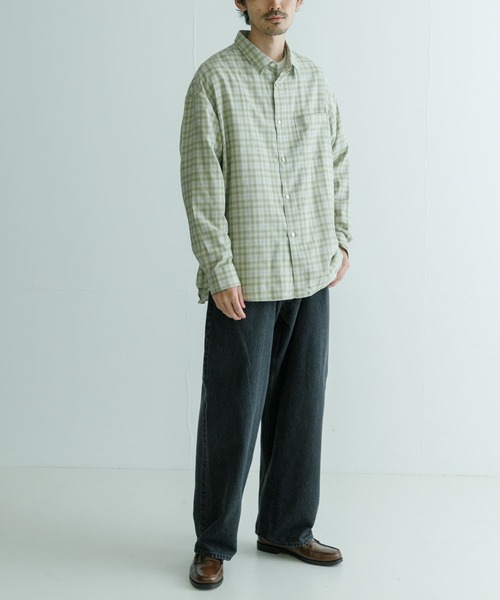 「THOMAS MASON」 長袖シャツ LARGE グリーン メンズ_画像4