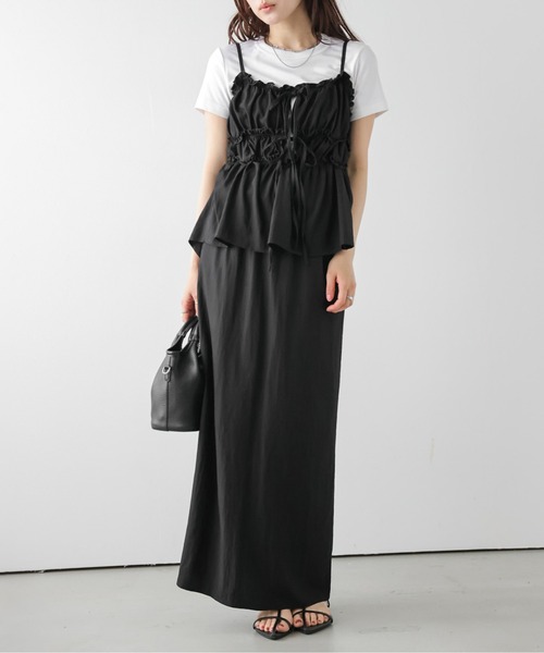 美品■DKNY■シルク＆レースセットアップ　ブラウス＆スカート■黒■size4 セットアップ 夏 「セットアップ」キャミソール＆Iラインスカート