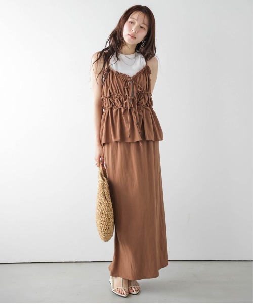 美品　EPOCA カシュクールセットアップ　スカート 半袖　茶系 セットアップ 夏 「セットアップ」キャミソール＆Iラインスカート