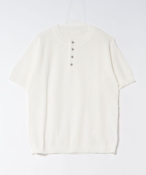 ヘンリーネック tシャツ 白・黒 2 色展開 ヘンリーネックニット半袖