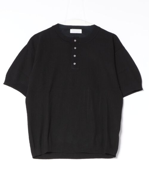 ヘンリーネック tシャツ 白・黒 2 色展開 ヘンリーネックニット半袖