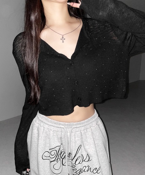 pois sheer knit cardigan ポワ　シアーニットカーディガン me+em select（ミームセレクト） カーディガン 夏 「 3color 」ライン