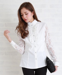 ブラウス シャツ LACE HOODIE レディース Lace Ladies ブラウス シャツ 袖レースデザイン立ち襟フリル