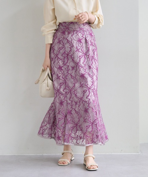 natural couture スカート 長さ変えられるパイピングレース