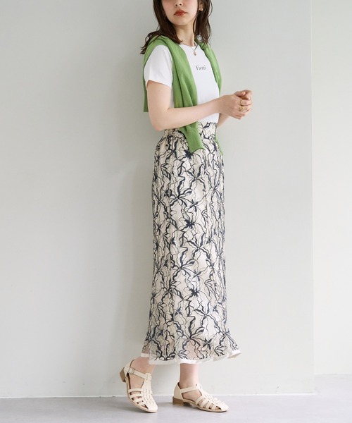 natural couture スカート 長さ変えられるパイピングレース