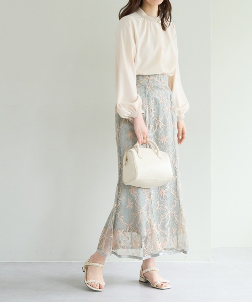 natural couture スカート 長さ変えられるパイピングレース