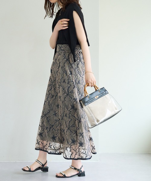 【新品】osono長さ変えれるパイピングレーススカート natural couture スカート osono長さ変えれるパイピングレース
