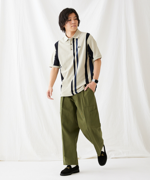 フレッドペリーポロシャツ ストライプ襟　メンズM FRED PERRY ポロシャツ 「FRED PERRY/フレッドペリー別注