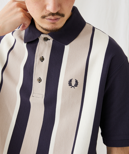 Fred Perry 長袖ポロシャツ 黒 ストライプ襟 XL FRED PERRY フレッドペリー ポロシャツ レディース メンズ LS