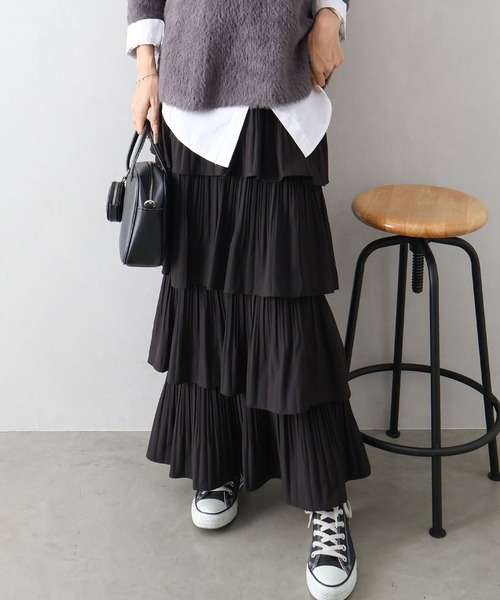 SpRay（スプレイ） スカート プリーツティアードフリルロングスカート