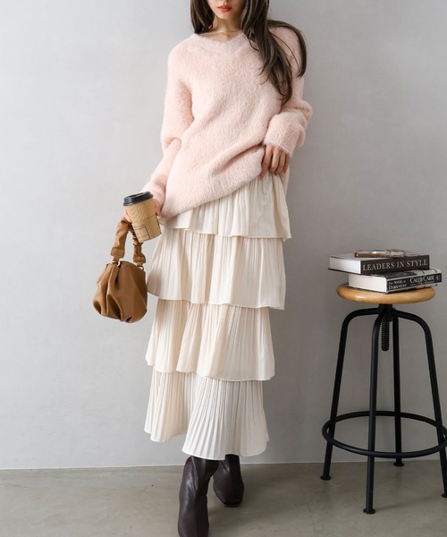 SpRay（スプレイ） スカート プリーツティアードフリルロングスカート