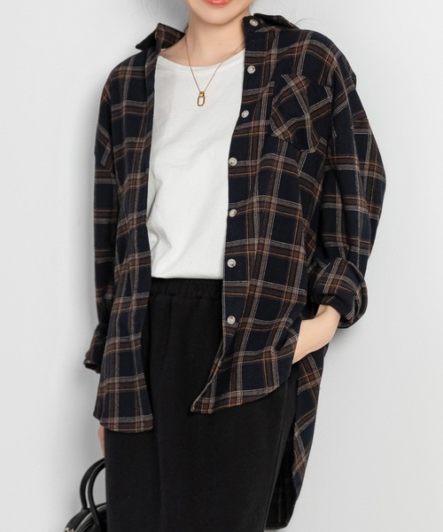 DAY CLOSET ブラウス シャツ レディース 長袖チェック柄オーバー