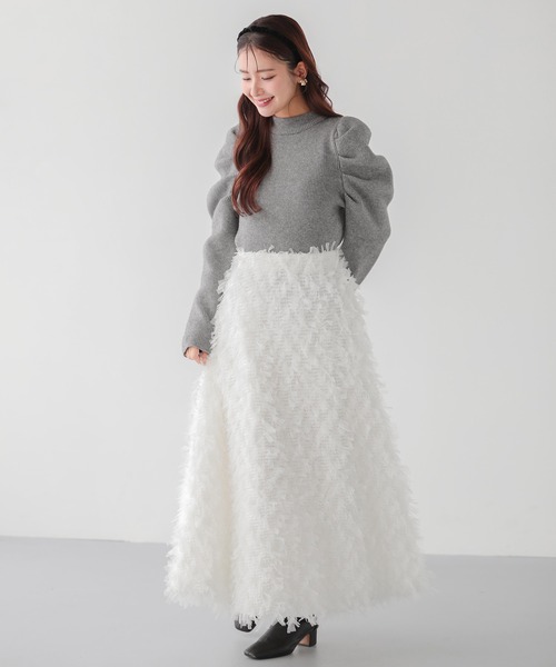 フィットモア　パワショルリブニット　グレー Fit more（フィットモア） ニット セーター パワショルリブニット