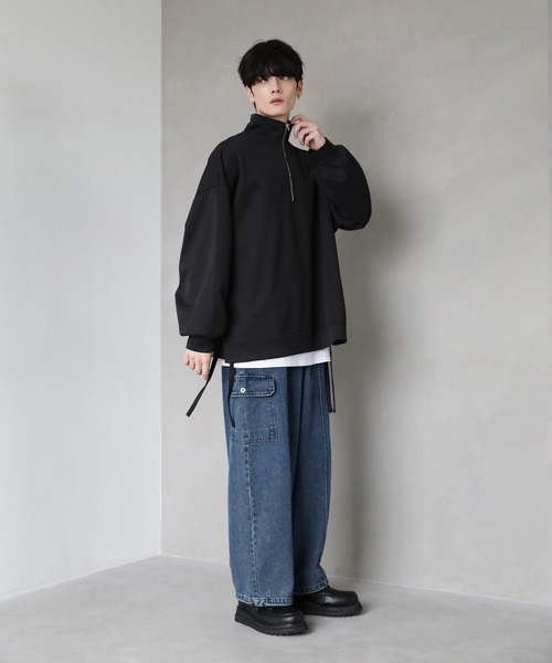 メゾンスペシャル　サイドレースアップスウェットプルオーバー　ブラック　サイズ1 サイドレースアップスウェットプルオーバーブラックサイズ1