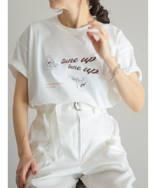 tシャツ エッセンシャル・ブリング・クルーネック・Tシャツ レディース FIL DE FER tシャツ tune up プリント クルーネックTEE