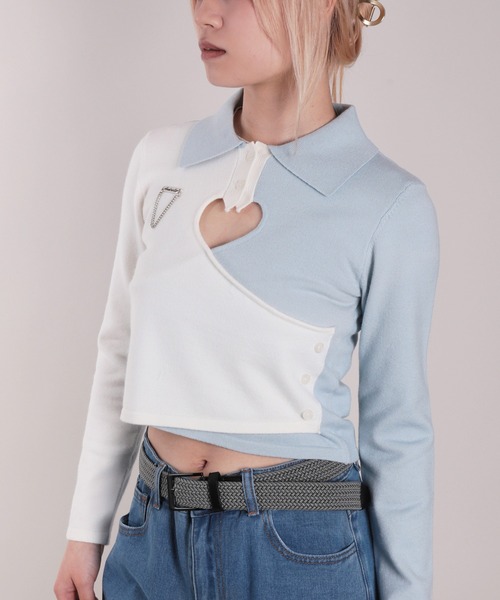 ポロシャツ ポロ 「HOOK」for girls バイカラーアシンメトリーハート