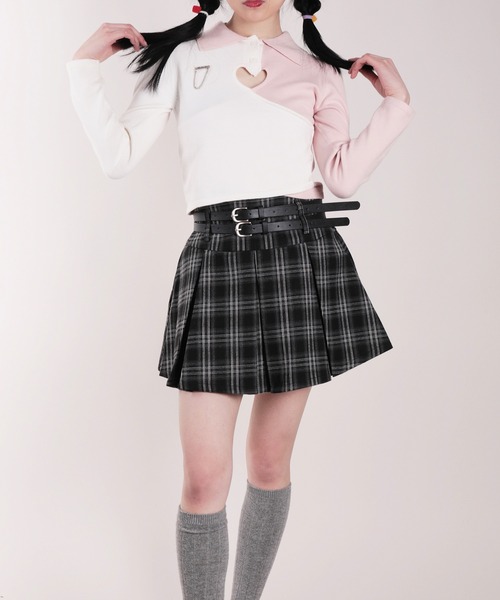 [24ss]カラー☆異素材切り替えアシンメトリーポロシャツ 完売品 希少カラー ポロシャツ ポロ 「HOOK」for girls バイカラーアシンメトリーハート