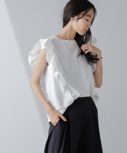 tシャツ 異素材 フリル トップス レディース 楽天市場】【15%OFFクーポン☆】レディース Tシャツ 異素材