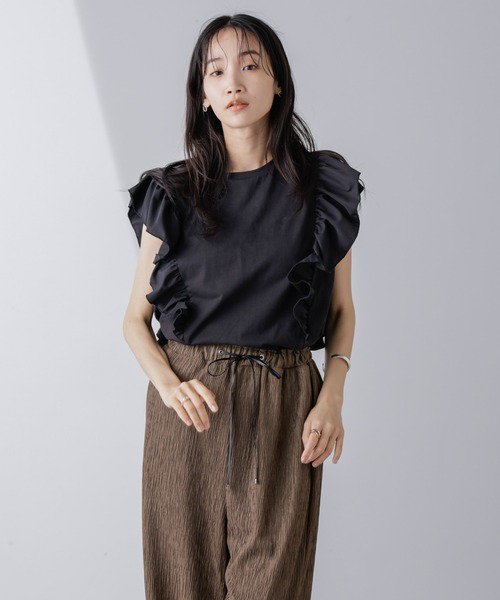 tシャツ 異素材 フリル トップス レディース 楽天市場】【15%OFFクーポン☆】レディース Tシャツ 異素材
