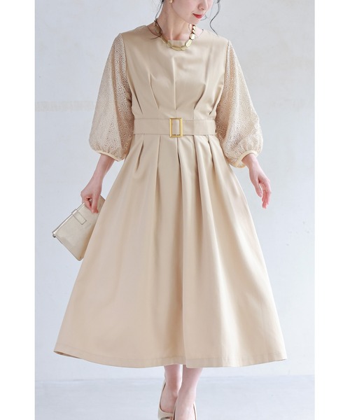 cawaii ワンピース （ベルト付き）ステンドグラスレースのタック