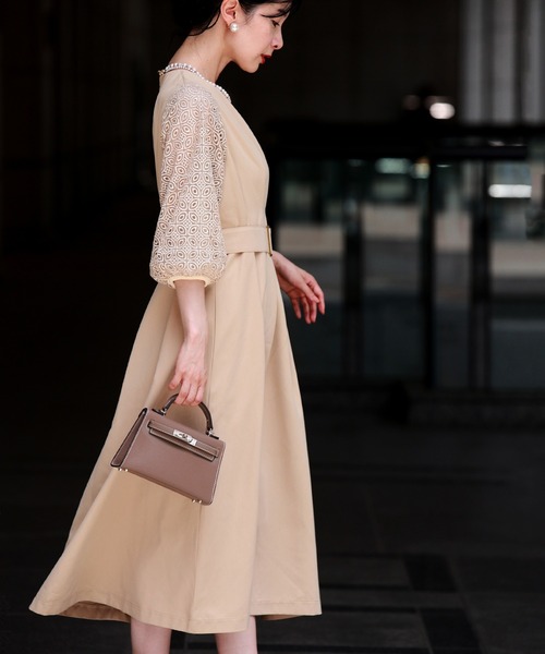 cawaii ワンピース （ベルト付き）ステンドグラスレースのタック