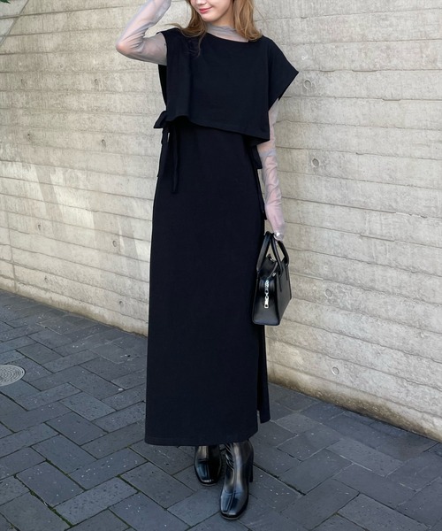 akiki ノースリーブ カットソーワンピース ブラック clear ワンピース タンクカットソーワンピース＆ノースリーブトップス