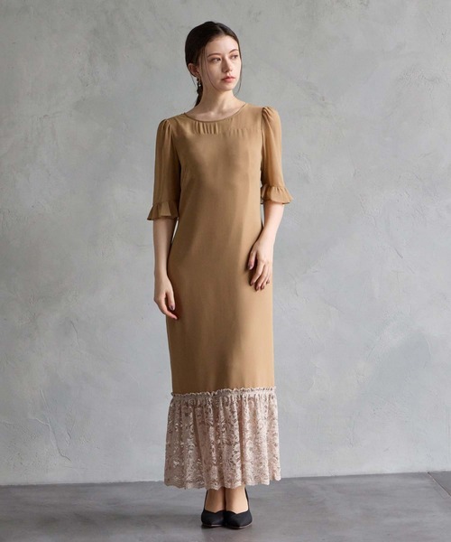 AIMER（エメ） ドレス レースヘム袖付きIラインパーティードレス 結婚