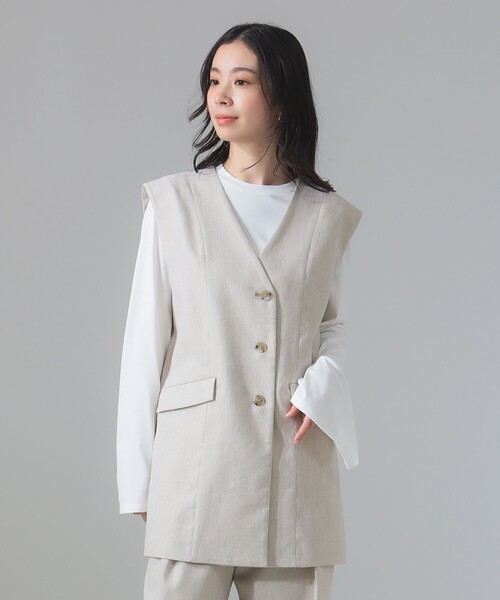 ベスト ジレ 「別注」TICCA / ソリッド リネン ロング ジレ レディース
