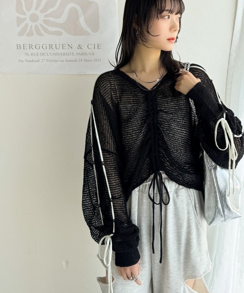 美品　インゲボルグ　リボン　透かし編み　レースニット　アンサンブル　ツインニット mily bilet ニット セーター 「mily bilet」ルーズな愛らしさで