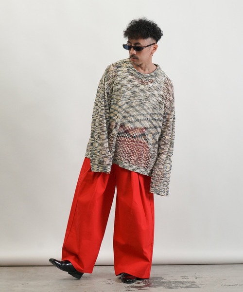 Aphlotus セーター ニット クルーネック ループヤーン段染め 透かし